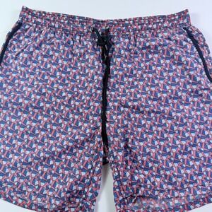 Mr. Swim Mens Large Pink Blue Geometric Crystal Print Swim Trunks Board Shorts